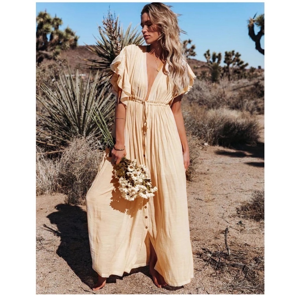 Boho summer lounge beach tunic coverup one size button front flutter sleeve